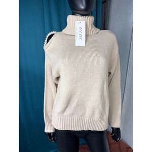 GEE GEE Beige Pearl Detail Turtleneck Sweater Women‎ Size S